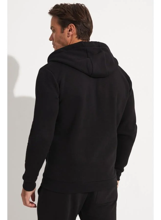 جون June Men Zippered Pocket Drawstring Sweatshirt Black
