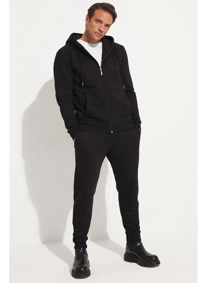 جون June Men Zippered Pocket Drawstring Sweatshirt Black