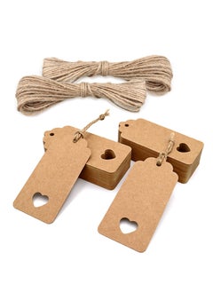 GNAFOTU Kraft Paper Gift Tags, 100PCS Brown Gift Tags for Christmas Crafts, 4.5x9.5cm Lovely Hollow Heart Wedding Favour Tags with String  - Image 1