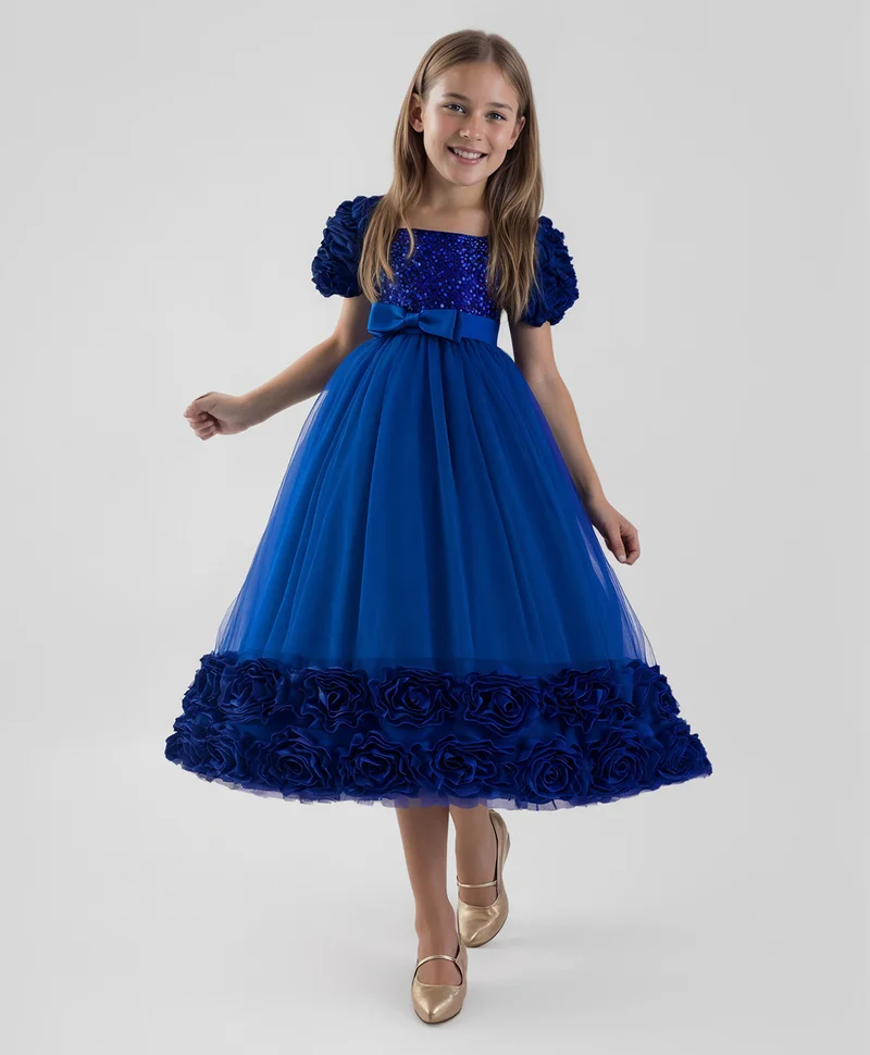 مارك وميا فستان مارك وميا مزين بفيونكة - أزرق