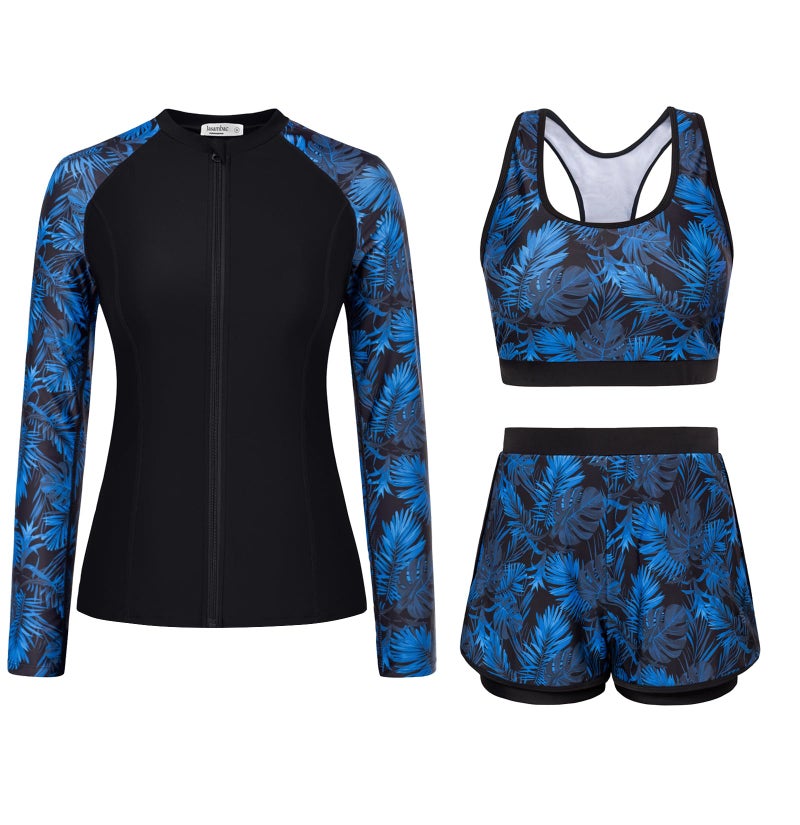 JASAMBAC 3 Piece Swimsuits for Women 2026, UPF 50+ Bathing Suit Swimming Suits, Long Sleeve Swim Shirt with Built-in Bra & Boyshorts L - Image 1