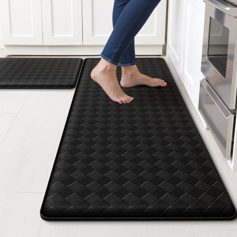 TranquilRelax Kitchen Mats, 2PCS Kitchen Rugs, Cushioned Anti Fatigue Kitchen Mats for Floor, Non-Slip Standing Desk Mat, Waterproof Kitchen Rug Set for Kitchen Floor Office,17.3"×30"+17.3"×47" Black - Image 1