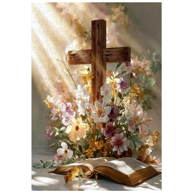 Ulord Great Jigsaw Puzzles for Adults 300 Pieces Religious Cross with Daisy Flowers Puzzles for Adults Toys Gift Family Decoration Kids Puzzle - Image 3