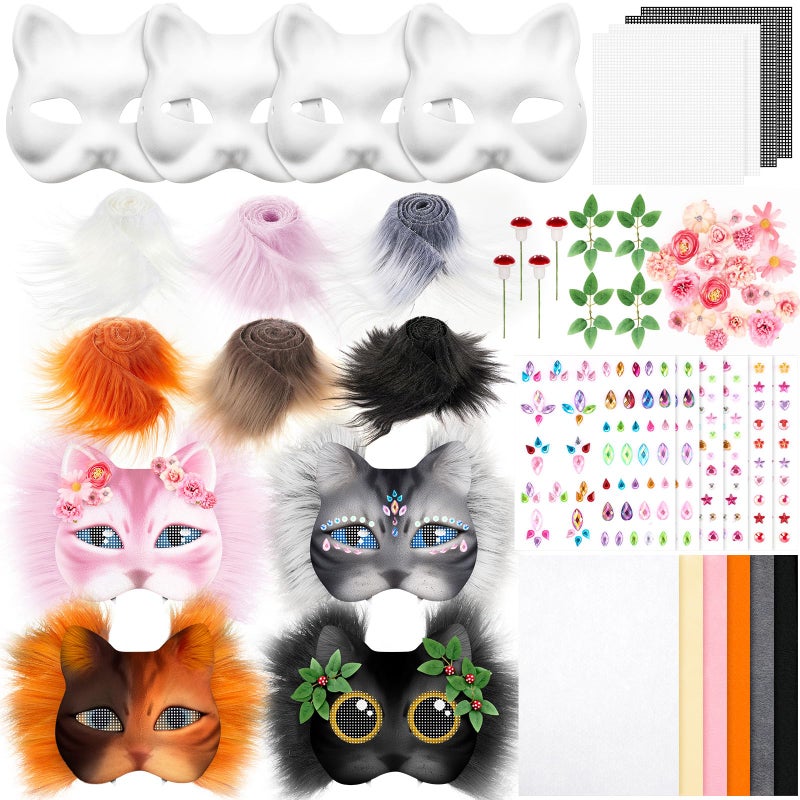 Seenelling 31 Pcs DIY Therian Mask Kit Blank Cat Mask Material Kit Accessories Set for Therian Gear StuffPink - Image 2