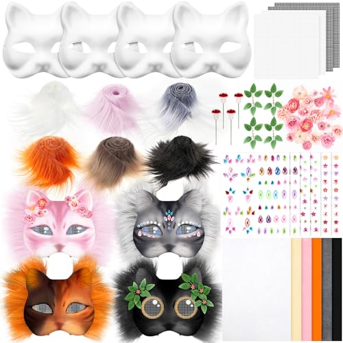 Seenelling 31 Pcs DIY Therian Mask Kit Blank Cat Mask Material Kit Accessories Set for Therian Gear StuffPink - Image 1