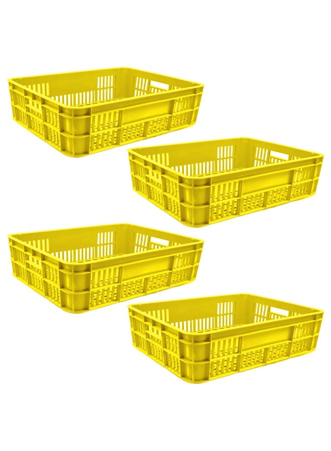 Ethic Solutions 4pcs of Plastic Storage Bakery Crate Box 590×450×170 mm 45L Stackable Heavy Duty Reinforced Walls Anti-Slip Base for Home Industrial Commercial Delivery – Yellow - Image 1
