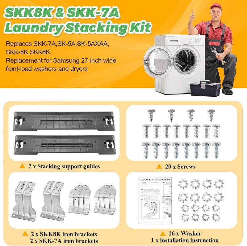 Techecook UPGRADED SKK-8K & SKK-7A Stacking Kit Fit for Sam-sung Washer & Dryer 27 Inch Front Load Laundry - Replace for SK-5A SK-5AXAA - Image 3