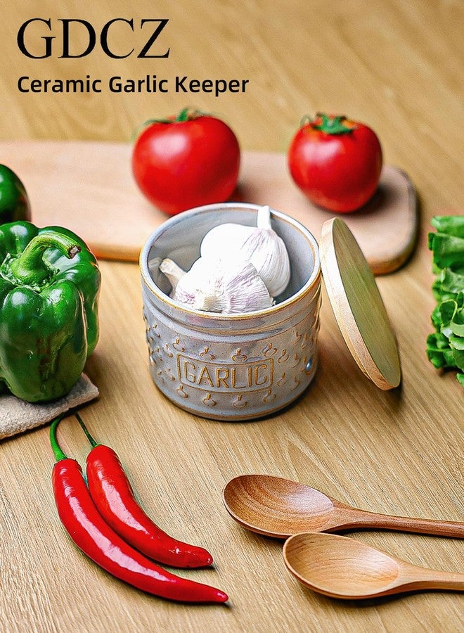 GDCZ Garlic Keeper with Lid, Ceramic Garlic Holder Storage Container to Keep Your Garlic Cloves Fresh Longer, 4.3 Inch (Grey) - Image 4
