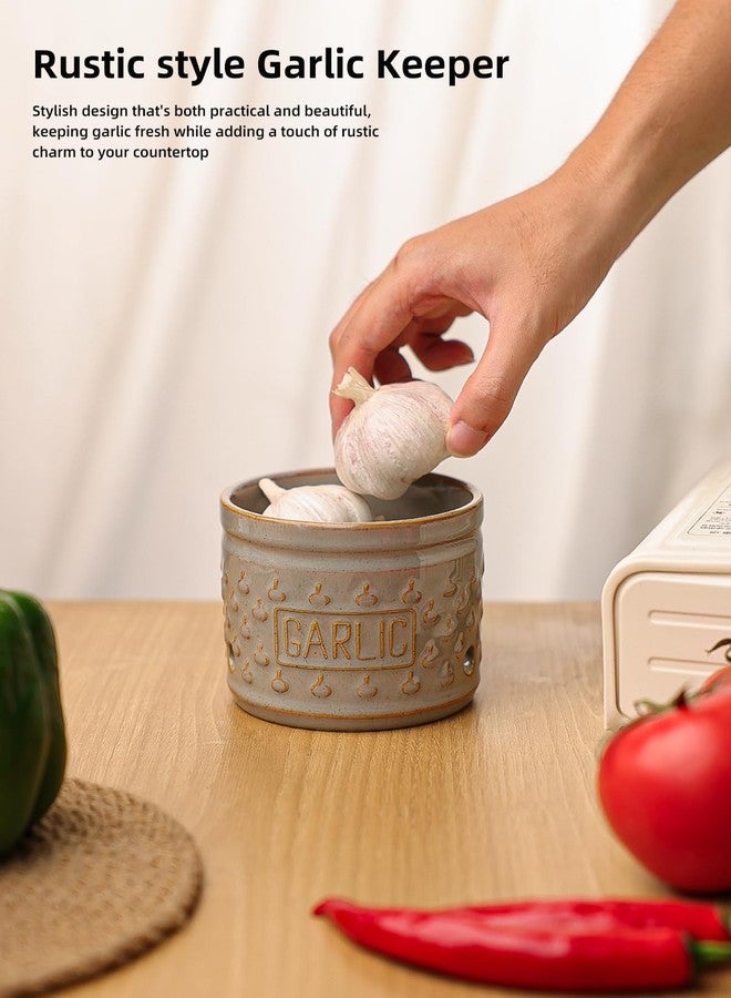 GDCZ Garlic Keeper with Lid, Ceramic Garlic Holder Storage Container to Keep Your Garlic Cloves Fresh Longer, 4.3 Inch (Grey) - Image 5