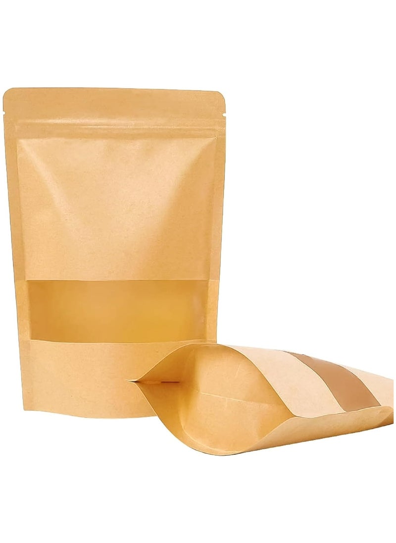 Fanski 50pcs Stand Up Pouches, Kraft Paper Bags With Window, Coffee Bags, Brown Resealable Bags, Ziplock Stand Up Bags For Home Or Business, 5.9×8.6 Inches Sealable Bags For Packaging  - Image 1
