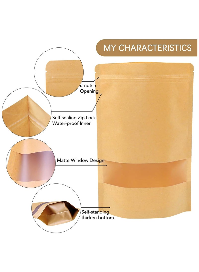 Fanski 50pcs Stand Up Pouches, Kraft Paper Bags With Window, Coffee Bags, Brown Resealable Bags, Ziplock Stand Up Bags For Home Or Business, 5.9×8.6 Inches Sealable Bags For Packaging  - Image 2