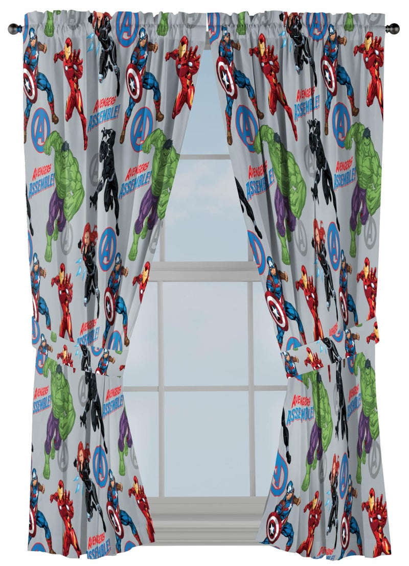 Jay Franco Window Curtains for Kids Bedroom 4-Piece Drape Set with 2 Tiebacks, Grey - Avengers, 42" W x 63" L (Pack of 2) - Image 1