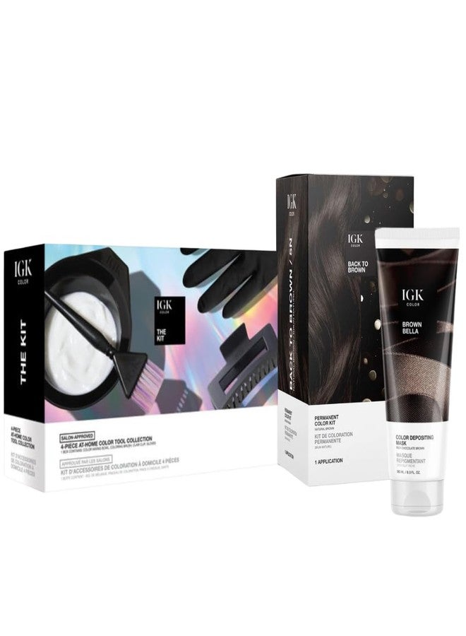 أي جي كي نظام صبغة الشعر البني المنزلي من IGK | لون دائم، قناع منعش للون الشعر وأدوات | لون يدوم طويلاً، انتعاش للون الشعر ولمعان غني - Image 1
