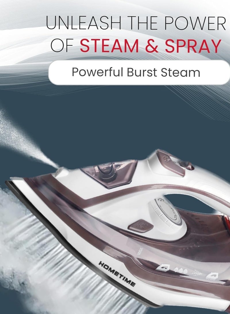 Wtrtr HOMETIME 2200W Steam Iron,Ceramic Coated Sole plate,1 Years Warranty.2059-B (Light Brown)  - Image 3