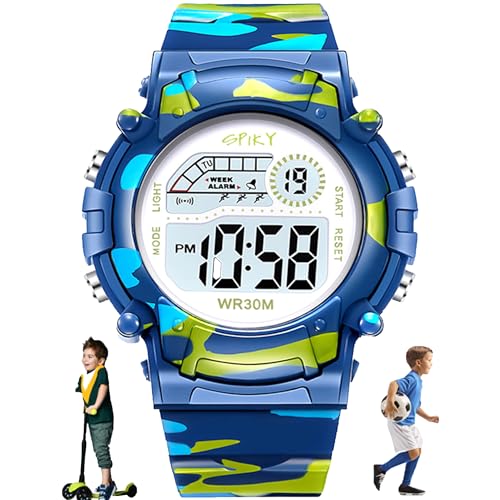 SPIKY Round Digital Sports Watch for Kids (Blue) | Military, Camouflage Design | Multifunctional & Luminous Display | Water Resistant | Birthday Gift Wrist Watches for Boys & Girls | Age 2-10 Yrs - Image 1