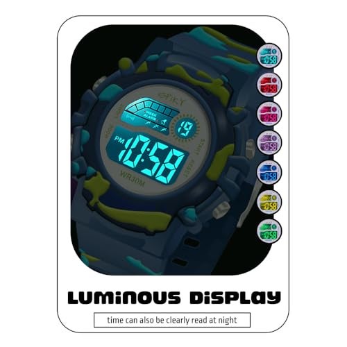 SPIKY Round Digital Sports Watch for Kids (Blue) | Military, Camouflage Design | Multifunctional & Luminous Display | Water Resistant | Birthday Gift Wrist Watches for Boys & Girls | Age 2-10 Yrs - Image 2