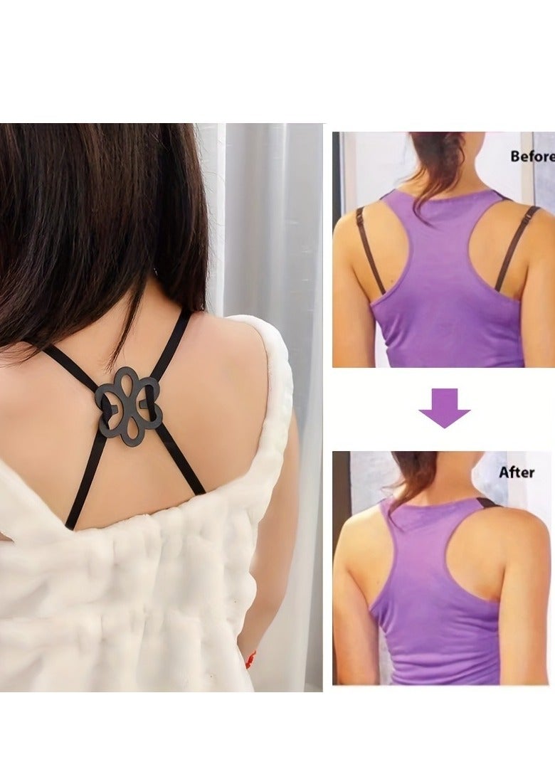 2PCS flower Shaped Bra Strap Clips for Racerback Bra Strap Clips Anti-Slip Buckles Conceal Straps for Back for Women Cross Back Convertors Adjustable Bra Straps (Black) - Image 3