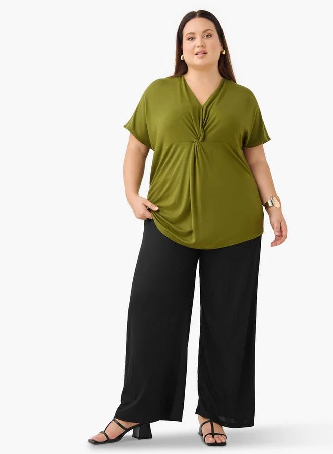 Ulla Popken Plus Size Ulla Popken Knot Detail V-neck Top