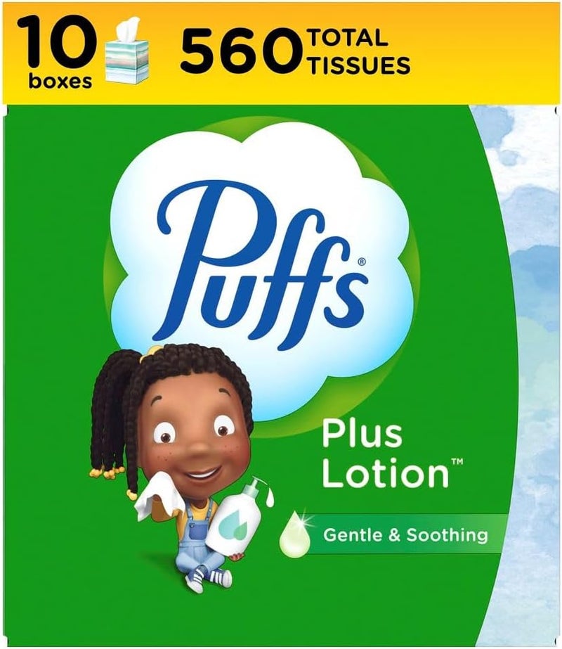 Puffs مناديل الوجه بوفز بلس لوشن 10 مكعبات 56 مناديل لكل علبة - Image 1