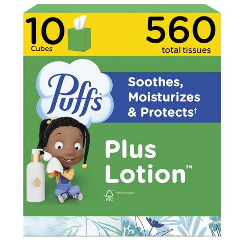 Puffs Facial Tissues Plus Lotion 10 Cube Boxes 56 Facial Tissues per Box Allergies and Colds Packaging May Vary Packaging May Vary - Image 1