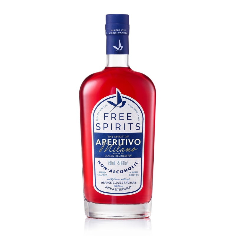 Free Spirits Non-Alcoholic Aperitivo Milano - Award Winning Bitter Red Aperitif Alternative - Low Calorie, Vegan, Gluten-Free with Vitamins - Natural Ingredients For Cocktails - 750 ml Bottle - Image 1