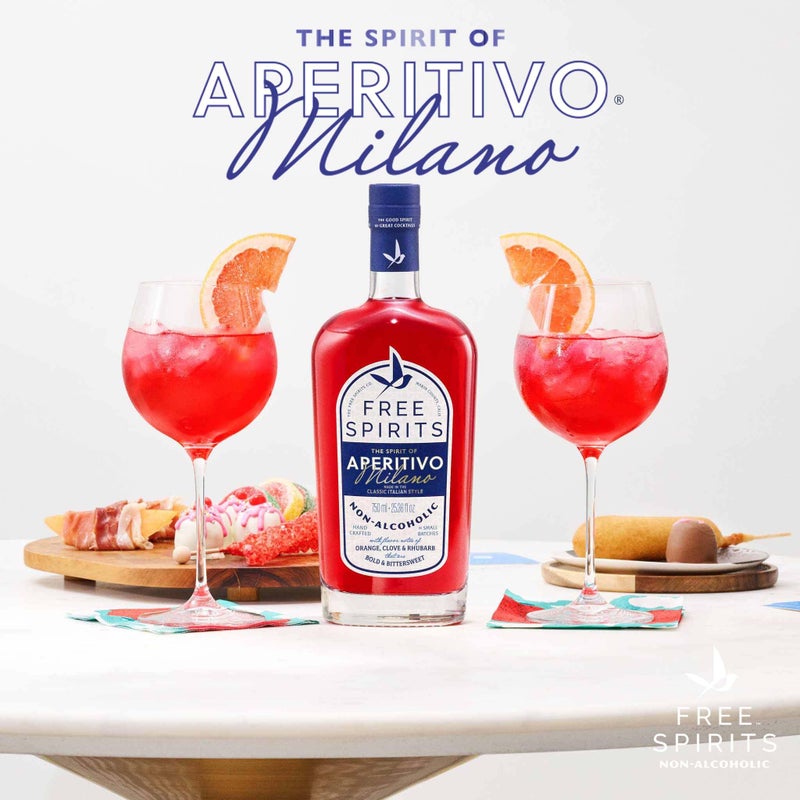Free Spirits Non-Alcoholic Aperitivo Milano - Award Winning Bitter Red Aperitif Alternative - Low Calorie, Vegan, Gluten-Free with Vitamins - Natural Ingredients For Cocktails - 750 ml Bottle - Image 2