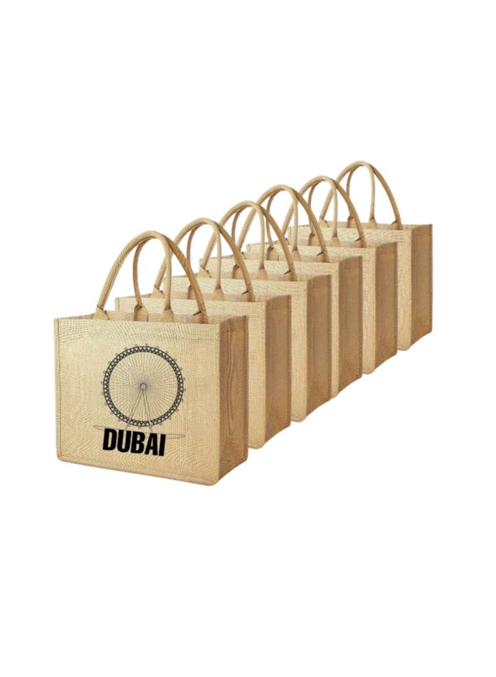 Pearl Coast Dubai Souvenir Jute Bag – EcoChic Tote Bags | Pack of 6 | Durable, Stylish & Reusable - Image 1