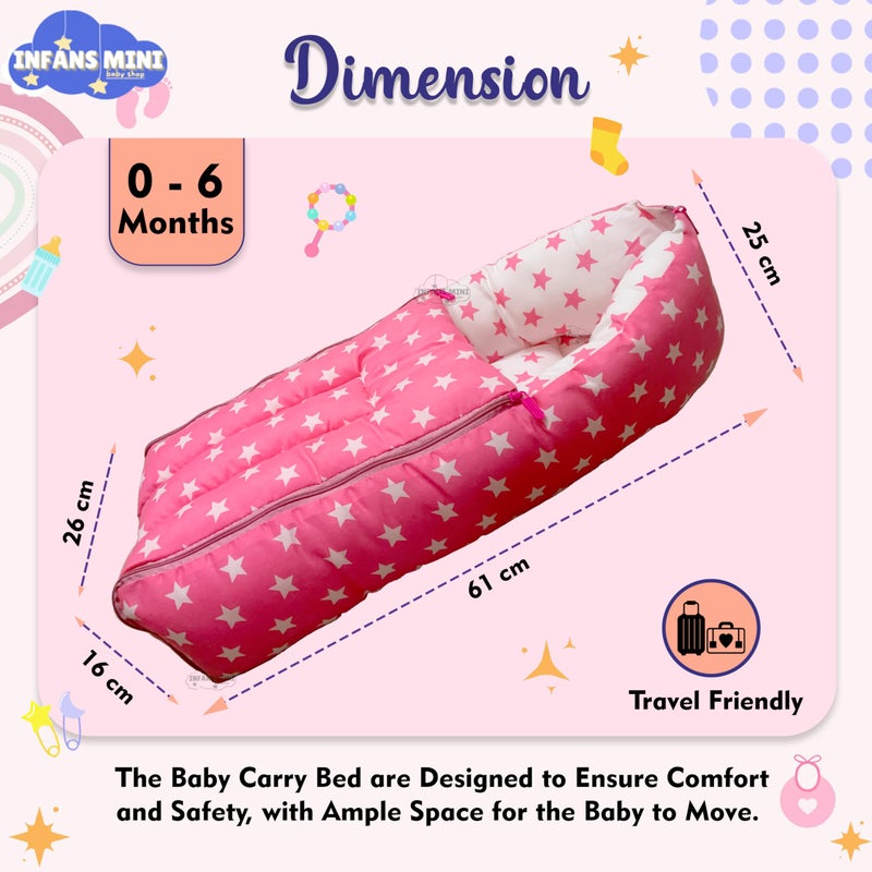 Infans Mini Infans Mini Baby Bed, Sleeping Bag & Carry Nest Cotton|3 in 1 Convertible Portable Bassinet-Nest|Unisex New Born Sleeping Bed for 0-6 Months (Star Pink)  - Image 3