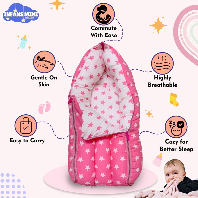 Infans Mini Infans Mini Baby Bed, Sleeping Bag & Carry Nest Cotton|3 in 1 Convertible Portable Bassinet-Nest|Unisex New Born Sleeping Bed for 0-6 Months (Star Pink)  - Image 5
