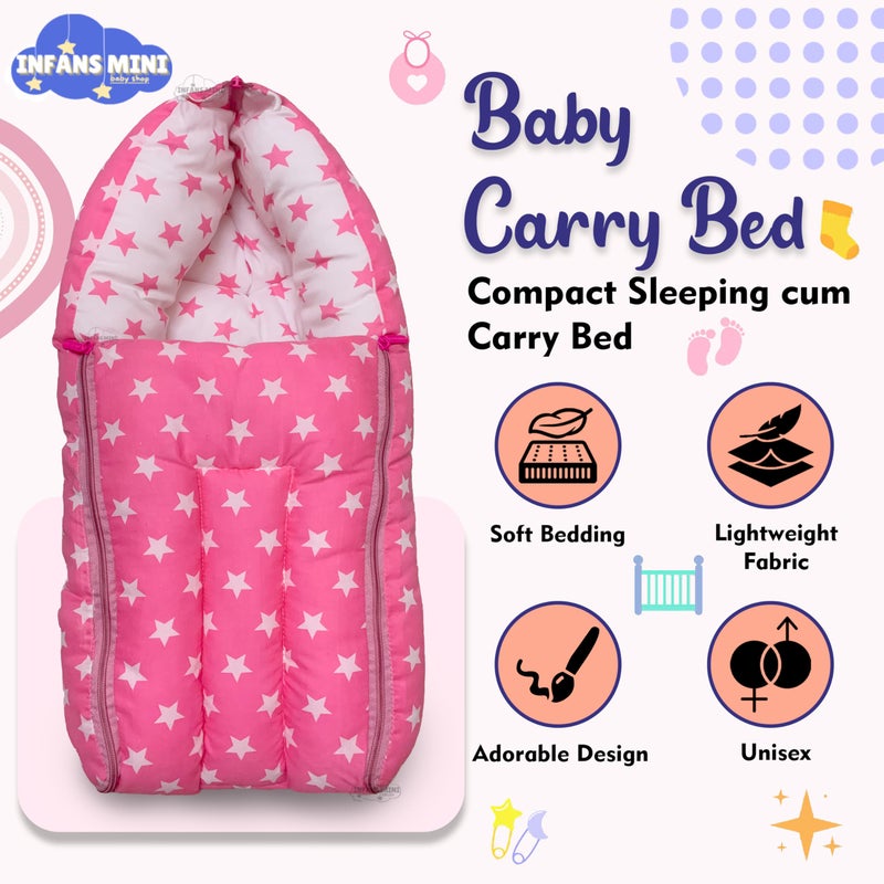 Infans Mini Infans Mini Baby Bed, Sleeping Bag & Carry Nest Cotton|3 in 1 Convertible Portable Bassinet-Nest|Unisex New Born Sleeping Bed for 0-6 Months (Star Pink)  - Image 2