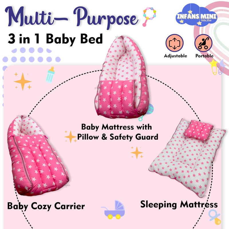 Infans Mini Infans Mini Baby Bed, Sleeping Bag & Carry Nest Cotton|3 in 1 Convertible Portable Bassinet-Nest|Unisex New Born Sleeping Bed for 0-6 Months (Star Pink)  - Image 4
