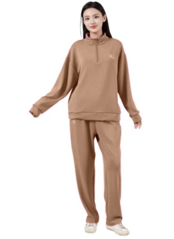 Generic - Women Tracksuit Quarter 1/4 Zip Track Suits Set 2 Piece Outfits Casual Wide Leg Pants Set - Image 1