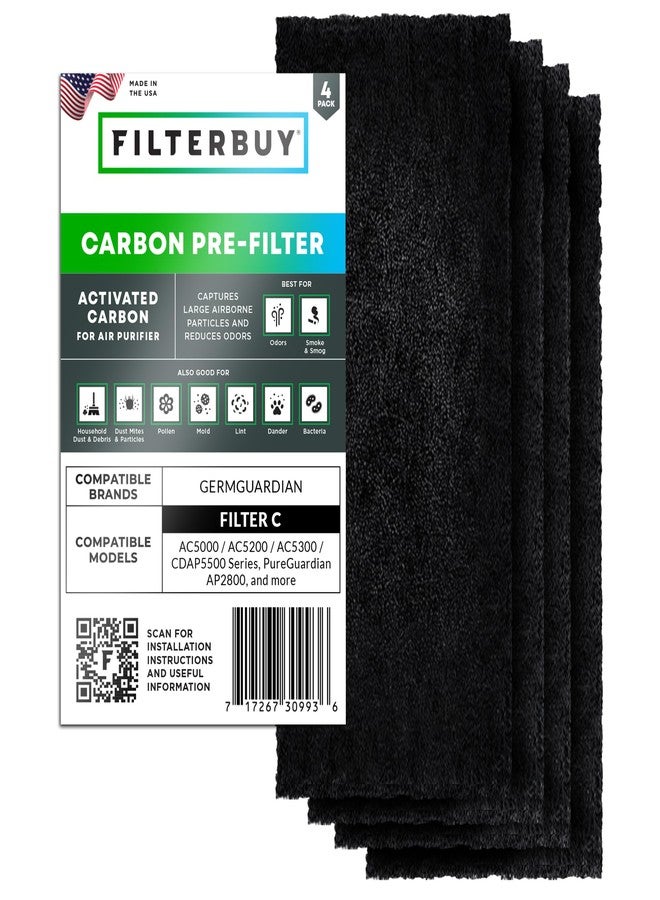 Filterbuy Activated Carbon Pre-Cut Filter C Replacement for GermGuardian Air Purifier (4-Pack, Made in USA) - Image 1