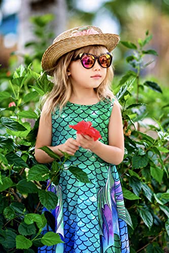 Funnycokid Mermaid Dress Girls Dresses Kids Summer Sleeveless Sundress Size 6-7 Birthday Party Outfit Twirly Clothes 6 7 Years Green - Image 2