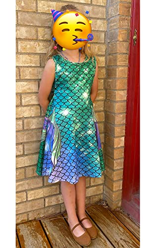 Funnycokid Mermaid Dress Girls Dresses Kids Summer Sleeveless Sundress Size 6-7 Birthday Party Outfit Twirly Clothes 6 7 Years Green - Image 4