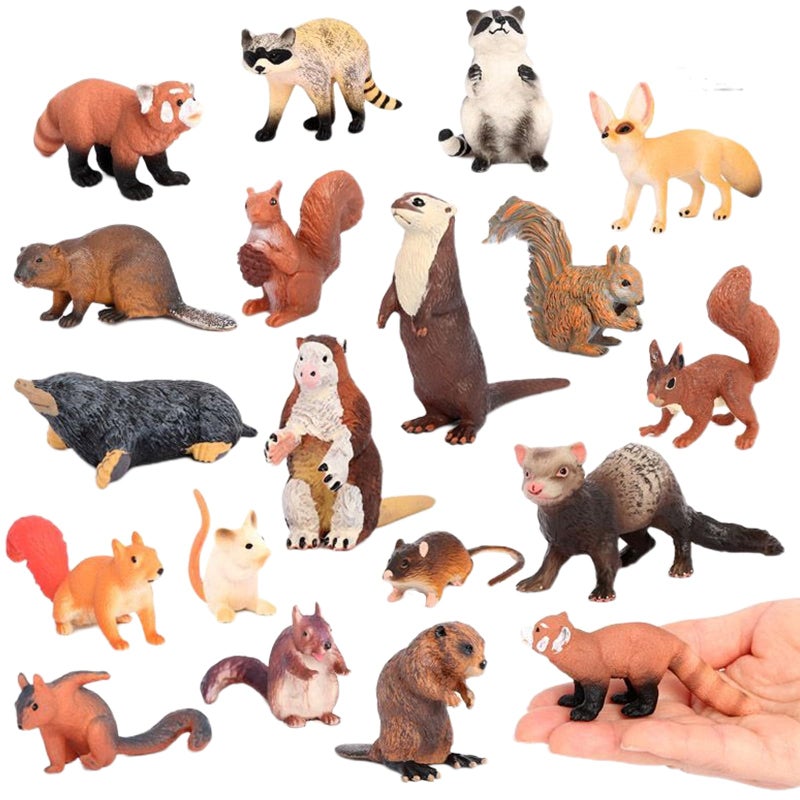 AENIMELY 18pcs Forest Animals Baby Figures Woodland Creatures Figurines Mini Mouse Squirrel Fox Beaver Raccoon Educational Toy Christmas Birthday Gift - Image 3
