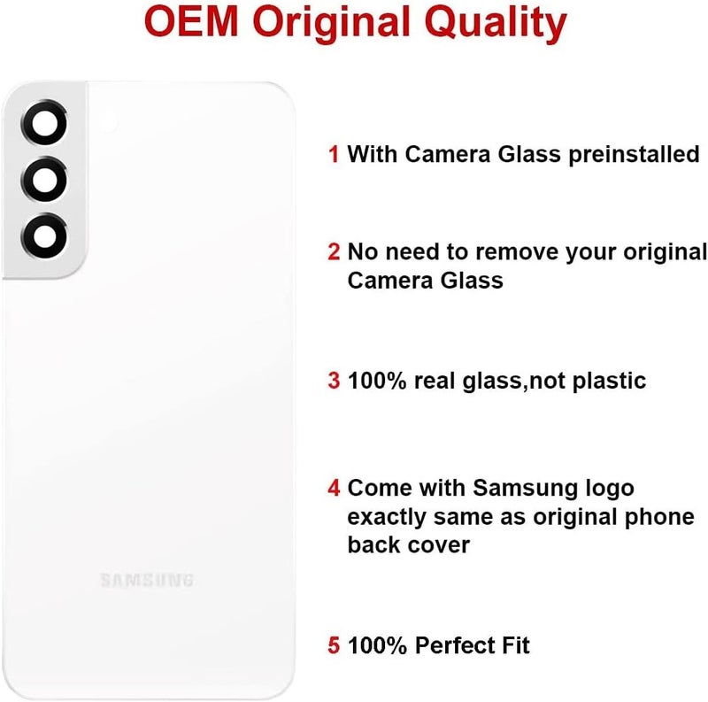 Perzework Rear Back Glass Replacement for Samsung Galaxy S22 Plus 6.6 inches with Reparing Toolkit and Pre-Installed Adhesive (Phantom White) - Image 2