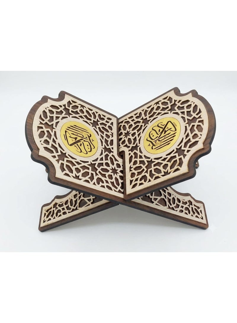 Foldable Wooden Book Stand for Religious Books, Engraved Wood, for Quran, Bible, and Holy Books, for Office and Home Use - 12 Inch - Image 3