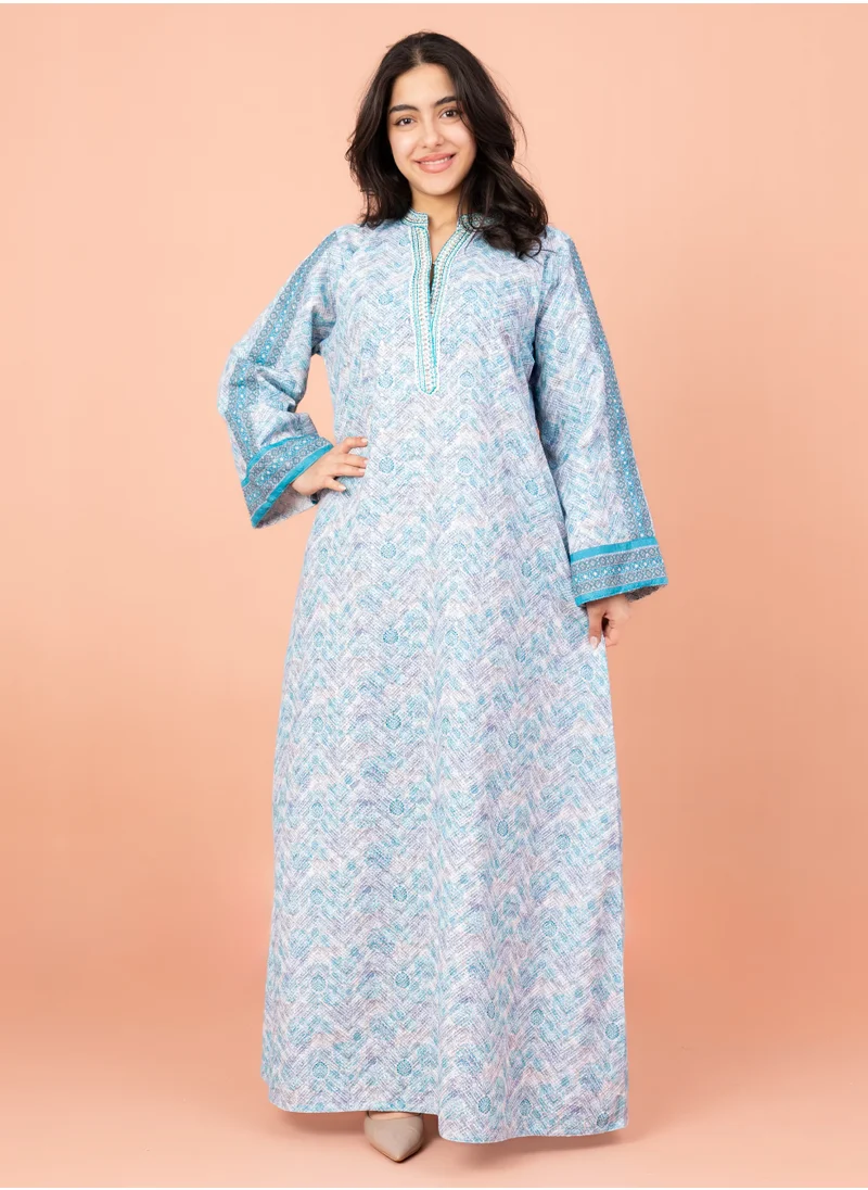 IKKXA Modern Embroidery Jalabiya IN032 Blue