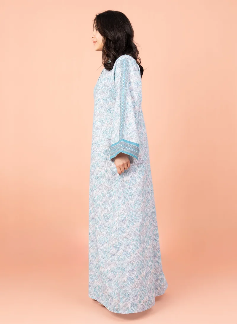 IKKXA Modern Embroidery Jalabiya IN032 Blue