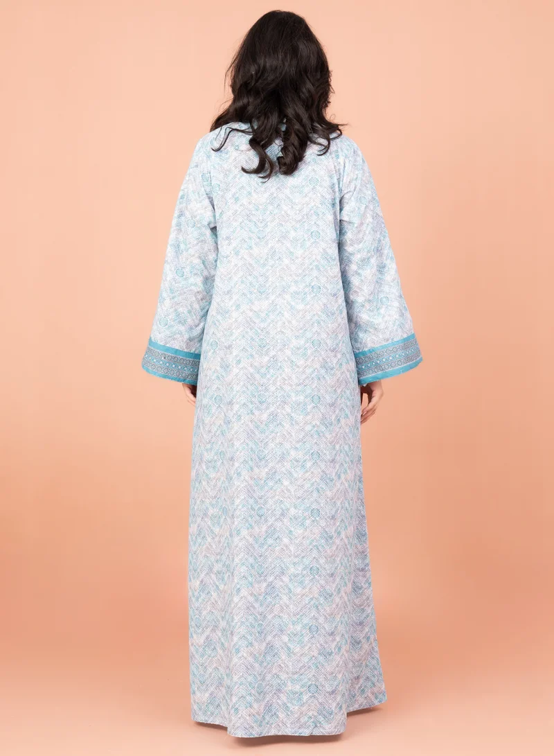 IKKXA Modern Embroidery Jalabiya IN032 Blue
