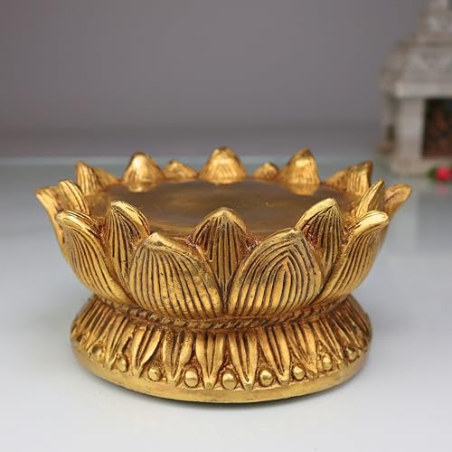 Bhunes Brass Lotus Shaped Peetham | Handcrafted Chowki Kamal Bajot Aasan | Poja Stand for Idols Deity Kalash Singhasan | Temple Home Decor Spiritual Sculpture 3 Inch, 1 Piece - Image 1