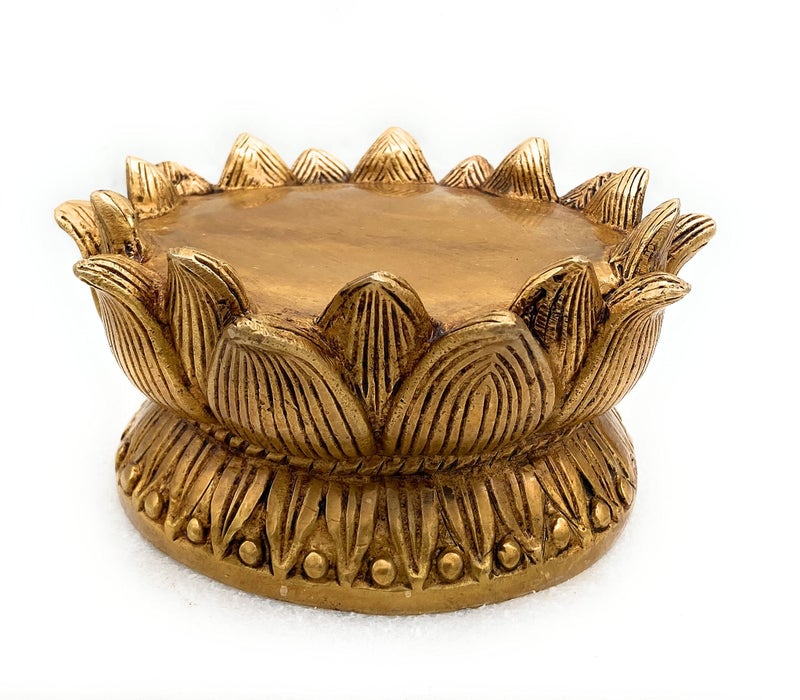 Bhunes Brass Lotus Shaped Peetham | Handcrafted Chowki Kamal Bajot Aasan | Poja Stand for Idols Deity Kalash Singhasan | Temple Home Decor Spiritual Sculpture 3 Inch, 1 Piece - Image 2