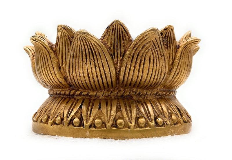 Bhunes Brass Lotus Shaped Peetham | Handcrafted Chowki Kamal Bajot Aasan | Poja Stand for Idols Deity Kalash Singhasan | Temple Home Decor Spiritual Sculpture 3 Inch, 1 Piece - Image 3