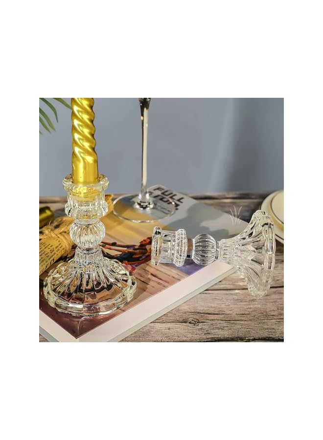 The Bros Clear Glass Candlestick Holders,6 pcs Set Include Taper Candle Holders and Stripe Candle Holders,Two Style for Formal Events, Wedding, Festival,Church, Party & Festival Decoration - Image 5