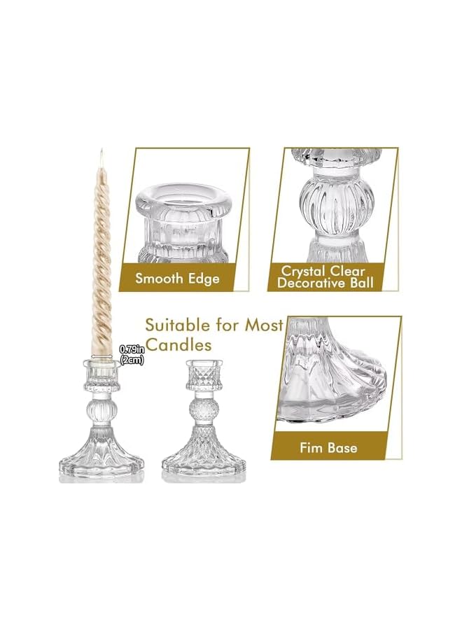 The Bros Clear Glass Candlestick Holders,6 pcs Set Include Taper Candle Holders and Stripe Candle Holders,Two Style for Formal Events, Wedding, Festival,Church, Party & Festival Decoration - Image 3