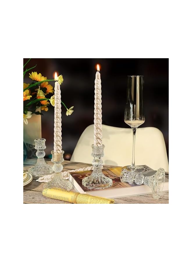 The Bros Clear Glass Candlestick Holders,6 pcs Set Include Taper Candle Holders and Stripe Candle Holders,Two Style for Formal Events, Wedding, Festival,Church, Party & Festival Decoration - Image 4