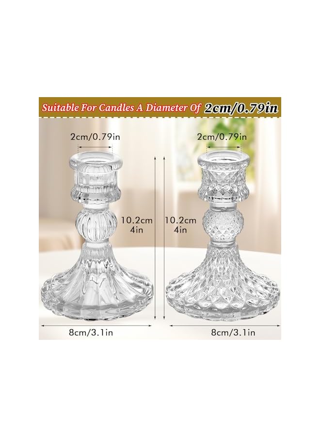 The Bros Clear Glass Candlestick Holders,6 pcs Set Include Taper Candle Holders and Stripe Candle Holders,Two Style for Formal Events, Wedding, Festival,Church, Party & Festival Decoration - Image 2