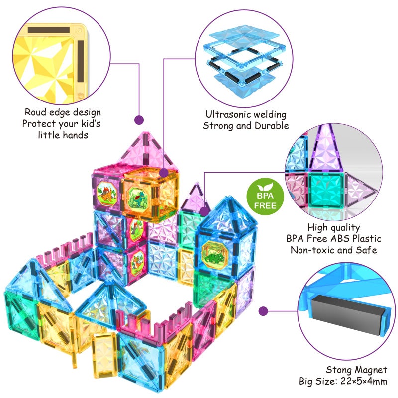 Jasonwell 110PCS Magnetic Tiles Building Blocks Set for Boys Girls Preschool Educational Magnet Construction Kit Stacking STEM Toys Christmas Birthday Gifts for Kids Toddlers 3 4 5 6 7 8 9 + Year Old - Image 2