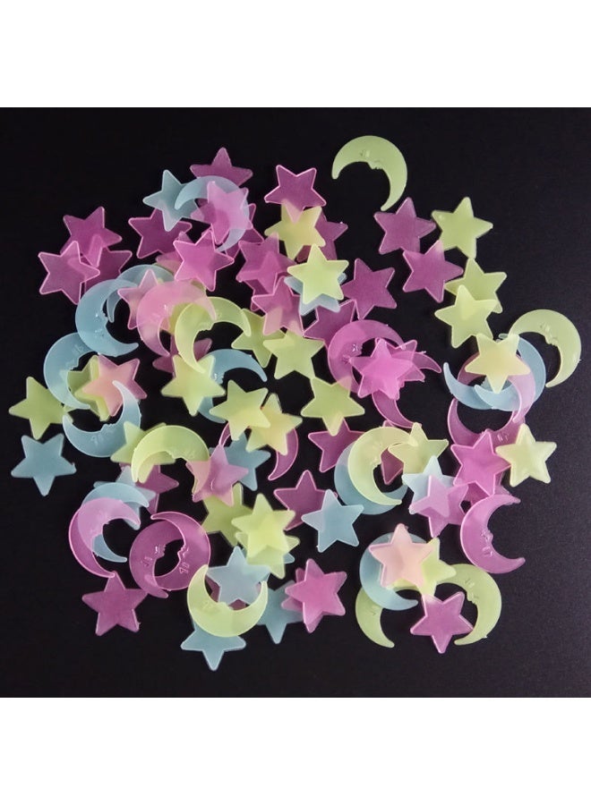 100PCS 3D Glow In The Dark Stars Moon Wall Sticker Set Luminous Decor for Kids Room - Image 2